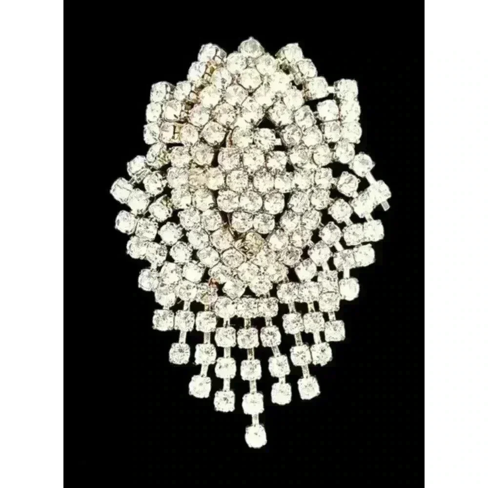 Vintage Rhinestone Brooch Dangle Waterfall Art Deco 1940s Art Nouveau BRIDE GIFT